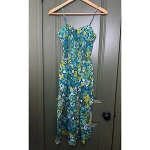 NWT Ro's Garden Claire Boho Resort Sundress Smocked Midi Dress Green Palermo XS